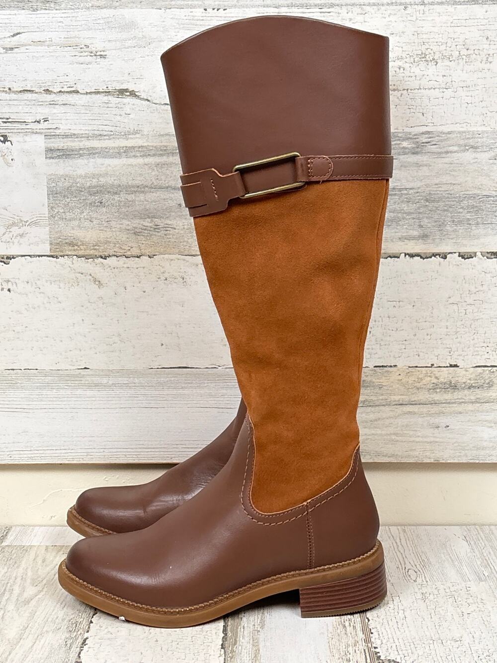 Clarks Collection Womens 7 Maye Carly Tall Riding Boots Tan Brown Leather